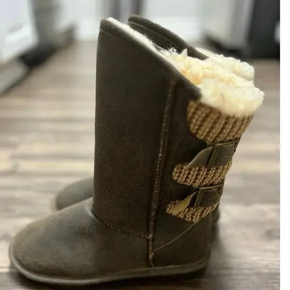 Bearpaw Boshie Women’s Winter Boots Brown Suede Knit Buckle Shearling Lined Sz 7 - Picture 7 of 9